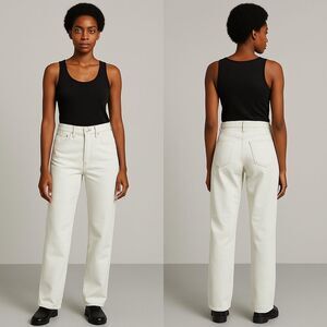NWT Zara Womens Jeans 6 High Rise Full Length Straight Leg Button Fly Light Wash